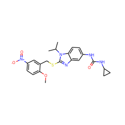 COc1ccc([N+](=O)[O-])cc1CSc1nc2cc(NC(=O)NC3CC3)ccc2n1C(C)C ZINC000028524247