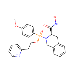 COc1ccc([P@](=O)(OCCc2ccccn2)N2Cc3ccccc3C[C@@H]2C(=O)NO)cc1 ZINC000013472483