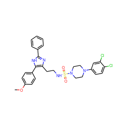 COc1ccc(-c2[nH]c(-c3ccccc3)nc2CCNS(=O)(=O)N2CCN(c3ccc(Cl)c(Cl)c3)CC2)cc1 ZINC000014978244