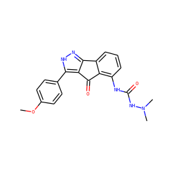 COc1ccc(-c2[nH]nc3c2C(=O)c2c(NC(=O)NN(C)C)cccc2-3)cc1 ZINC000003814475