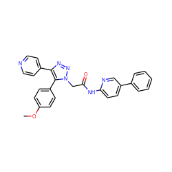 COc1ccc(-c2c(-c3ccncc3)nnn2CC(=O)Nc2ccc(-c3ccccc3)cn2)cc1 ZINC001772636120