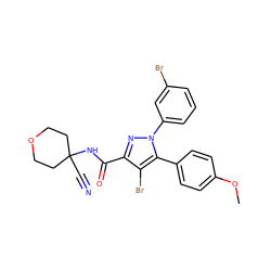 COc1ccc(-c2c(Br)c(C(=O)NC3(C#N)CCOCC3)nn2-c2cccc(Br)c2)cc1 ZINC000071329144