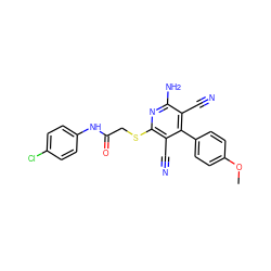 COc1ccc(-c2c(C#N)c(N)nc(SCC(=O)Nc3ccc(Cl)cc3)c2C#N)cc1 ZINC000019889300