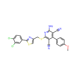 COc1ccc(-c2c(C#N)c(N)nc(SCc3csc(-c4ccc(Cl)c(Cl)c4)n3)c2C#N)cc1 ZINC000473134414