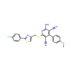 COc1ccc(-c2c(C#N)c(N)nc(SCc3csc(-c4ccc(Cl)cc4)n3)c2C#N)cc1 ZINC000473136634