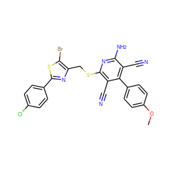 COc1ccc(-c2c(C#N)c(N)nc(SCc3nc(-c4ccc(Cl)cc4)sc3Br)c2C#N)cc1 ZINC000473134880