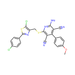 COc1ccc(-c2c(C#N)c(N)nc(SCc3nc(-c4ccc(Cl)cc4)sc3Cl)c2C#N)cc1 ZINC000473136632