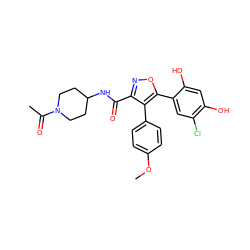 COc1ccc(-c2c(C(=O)NC3CCN(C(C)=O)CC3)noc2-c2cc(Cl)c(O)cc2O)cc1 ZINC000299840151