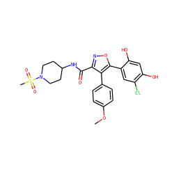 COc1ccc(-c2c(C(=O)NC3CCN(S(C)(=O)=O)CC3)noc2-c2cc(Cl)c(O)cc2O)cc1 ZINC000299832682