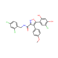 COc1ccc(-c2c(C(=O)NCc3ccc(Cl)cc3Cl)noc2-c2cc(Cl)c(O)cc2O)cc1 ZINC000299833298