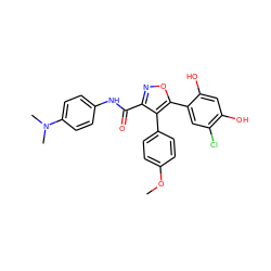 COc1ccc(-c2c(C(=O)Nc3ccc(N(C)C)cc3)noc2-c2cc(Cl)c(O)cc2O)cc1 ZINC000299831265