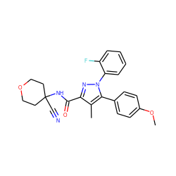 COc1ccc(-c2c(C)c(C(=O)NC3(C#N)CCOCC3)nn2-c2ccccc2F)cc1 ZINC000071318388