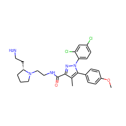 COc1ccc(-c2c(C)c(C(=O)NCCN3CCC[C@@H]3CCN)nn2-c2ccc(Cl)cc2Cl)cc1 ZINC000027711054