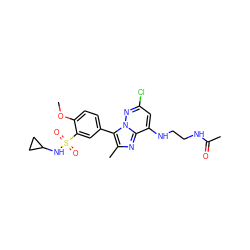 COc1ccc(-c2c(C)nc3c(NCCNC(C)=O)cc(Cl)nn23)cc1S(=O)(=O)NC1CC1 ZINC001772587030