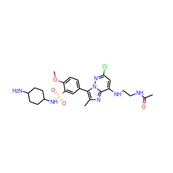 COc1ccc(-c2c(C)nc3c(NCCNC(C)=O)cc(Cl)nn23)cc1S(=O)(=O)NC1CCC(N)CC1 ZINC000584905227