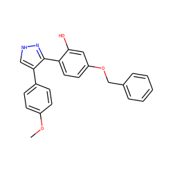 COc1ccc(-c2c[nH]nc2-c2ccc(OCc3ccccc3)cc2O)cc1 ZINC000018143398