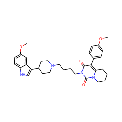 COc1ccc(-c2c3n(c(=O)n(CCCCN4CCC(c5c[nH]c6ccc(OC)cc56)CC4)c2=O)CCCC3)cc1 ZINC000049694960