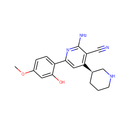 COc1ccc(-c2cc([C@@H]3CCCNC3)c(C#N)c(N)n2)c(O)c1 ZINC000028366917