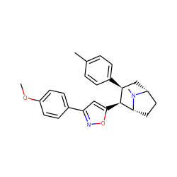 COc1ccc(-c2cc([C@H]3[C@@H](c4ccc(C)cc4)C[C@@H]4CC[C@H]3N4C)on2)cc1 ZINC000013532752