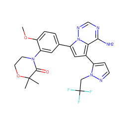 COc1ccc(-c2cc(-c3ccnn3CC(F)(F)F)c3c(N)ncnn23)cc1N1CCOC(C)(C)C1=O ZINC001772610752