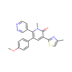 COc1ccc(-c2cc(-c3nc(C)cs3)c(=O)n(C)c2-c2ccnnc2)cc1 ZINC000000582742