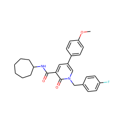 COc1ccc(-c2cc(C(=O)NC3CCCCCC3)c(=O)n(Cc3ccc(F)cc3)c2)cc1 ZINC000103263602