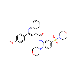 COc1ccc(-c2cc(C(=O)Nc3cc(S(=O)(=O)N4CCOCC4)ccc3N3CCOCC3)c3ccccc3n2)cc1 ZINC000017527609