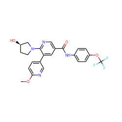 COc1ccc(-c2cc(C(=O)Nc3ccc(OC(F)(F)F)cc3)cnc2N2CC[C@@H](O)C2)cn1 ZINC001772643173