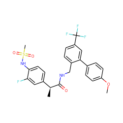 COc1ccc(-c2cc(C(F)(F)F)ccc2CNC(=O)[C@@H](C)c2ccc(NS(C)(=O)=O)c(F)c2)cc1 ZINC000145857949