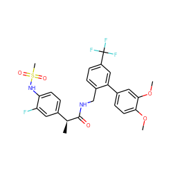 COc1ccc(-c2cc(C(F)(F)F)ccc2CNC(=O)[C@@H](C)c2ccc(NS(C)(=O)=O)c(F)c2)cc1OC ZINC000145665500