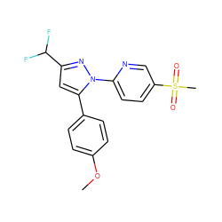 COc1ccc(-c2cc(C(F)F)nn2-c2ccc(S(C)(=O)=O)cn2)cc1 ZINC000013588354