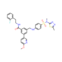 COc1ccc(-c2cc(CNc3ccc(S(=O)(=O)N(C)c4nnc(C)s4)cc3)cc(C(=O)NCCc3ccccc3F)c2)cn1 ZINC000473132462