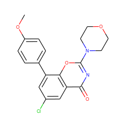 COc1ccc(-c2cc(Cl)cc3c(=O)nc(N4CCOCC4)oc23)cc1 ZINC000653784956