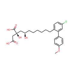 COc1ccc(-c2cc(Cl)ccc2CCCCCC[C@@H](O)C[C@](O)(CC(=O)O)C(=O)O)cc1 ZINC000013781077