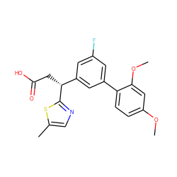 COc1ccc(-c2cc(F)cc([C@@H](CC(=O)O)c3ncc(C)s3)c2)c(OC)c1 ZINC001772620841