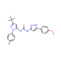 COc1ccc(-c2cc(NC(=O)Nc3cc(C(C)(C)C)nn3-c3ccc(C)cc3)n[nH]2)cc1 ZINC000095559123