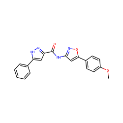 COc1ccc(-c2cc(NC(=O)c3cc(-c4ccccc4)[nH]n3)no2)cc1 ZINC000299818723