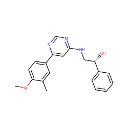 COc1ccc(-c2cc(NC[C@H](O)c3ccccc3)ncn2)cc1C ZINC000103260540