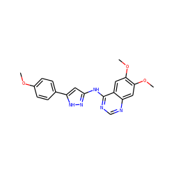 COc1ccc(-c2cc(Nc3ncnc4cc(OC)c(OC)cc34)n[nH]2)cc1 ZINC001772572455