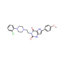 COc1ccc(-c2cc3[nH]c(=O)n(CCN4CCN(c5ccccc5Cl)CC4)c(=O)c3[nH]2)cc1 ZINC000013641908