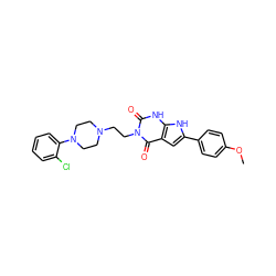 COc1ccc(-c2cc3c(=O)n(CCN4CCN(c5ccccc5Cl)CC4)c(=O)[nH]c3[nH]2)cc1 ZINC000101061387