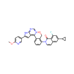 COc1ccc(-c2cc3c(-c4cccc(-n5ccc6cc(C7CC7)cc(F)c6c5=O)c4CO)ncnc3[nH]2)cn1 ZINC000299865651