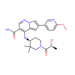 COc1ccc(-c2cc3c(N[C@H]4CCN(C(=O)[C@H](C)O)CC4(C)C)c(C(N)=O)cnn3c2)cn1 ZINC000203799415