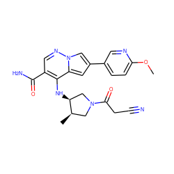 COc1ccc(-c2cc3c(N[C@H]4CN(C(=O)CC#N)C[C@H]4C)c(C(N)=O)cnn3c2)cn1 ZINC000215050421