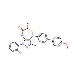 COc1ccc(-c2ccc([C@H]3S[C@@H](C)C(=O)Nc4c3c(C)nn4-c3ccccc3C)cc2)cc1 ZINC000084730116