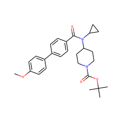 COc1ccc(-c2ccc(C(=O)N(C3CC3)C3CCN(C(=O)OC(C)(C)C)CC3)cc2)cc1 ZINC001772618088