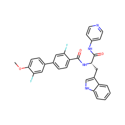 COc1ccc(-c2ccc(C(=O)N[C@@H](Cc3c[nH]c4ccccc34)C(=O)Nc3ccncc3)c(F)c2)cc1F ZINC000096930105