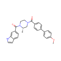 COc1ccc(-c2ccc(C(=O)N3CCN(C(=O)c4ccc5cc[nH]c5c4)[C@@H](C)C3)cc2)cc1 ZINC000049785142