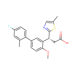 COc1ccc(-c2ccc(F)cc2C)cc1[C@@H](CC(=O)O)c1ncc(C)s1 ZINC001772608216