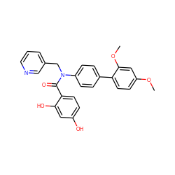 COc1ccc(-c2ccc(N(Cc3cccnc3)C(=O)c3ccc(O)cc3O)cc2)c(OC)c1 ZINC000653769236